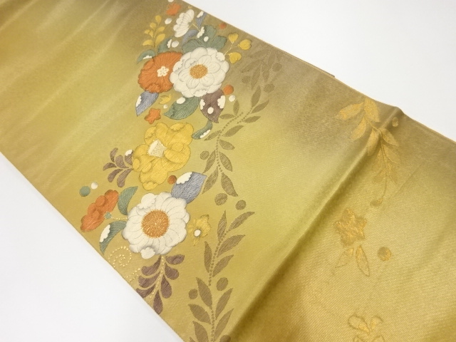 リサイクル　菊椿模様暈し袋帯